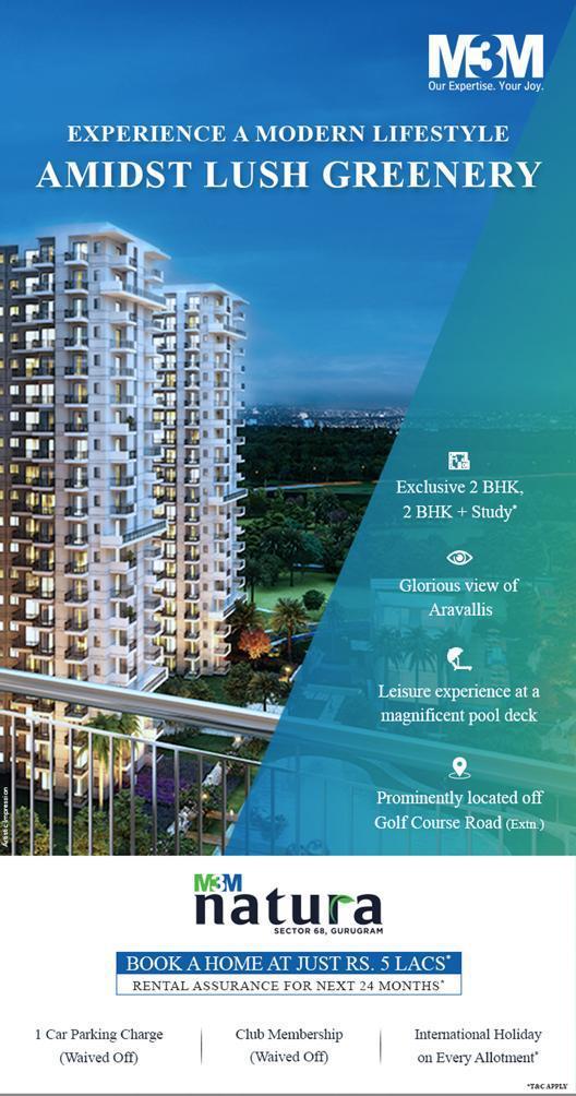 Book a home at just Rs. 5 lacs @  M3M Natura, Sector 68, Gurgaon Update